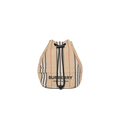 BURBERRY LCON STRIPE NYLON DRAWCORD POUCH  ARCHIVE BEIGE  80267371 (19.5cm*18cm*12.5cm) BURBERRY LCON STRIPE NYLON DRAWCORD POUCH  ARCHIVE BEIGE  80267371 (19.5cm*18cm*12.5cm)